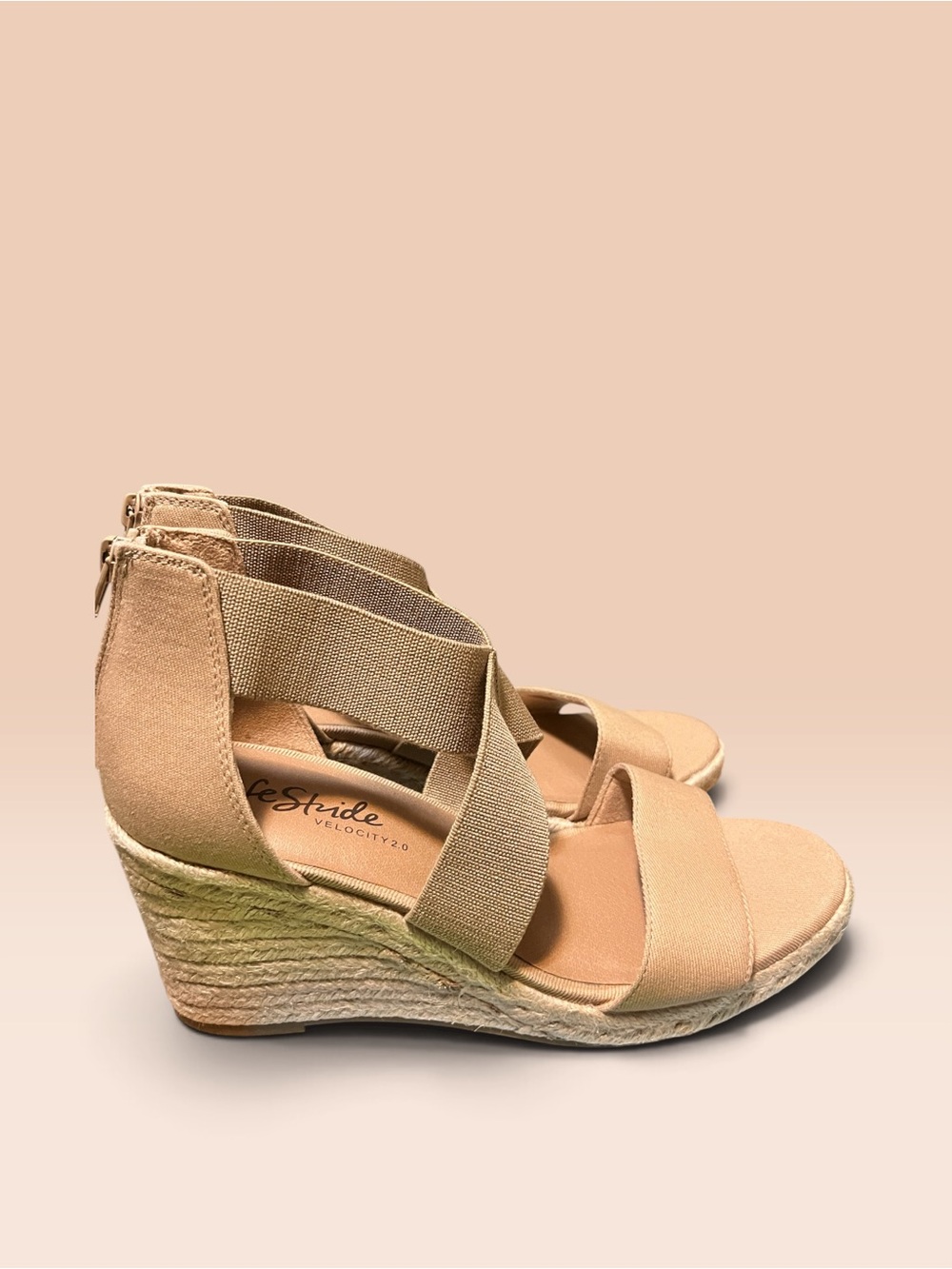 Life Stride Beige Crisscross Espadrille Wedge Sandals